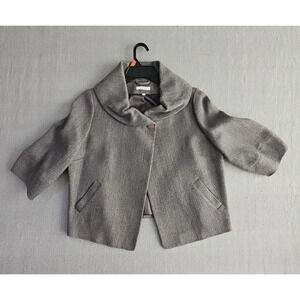 Valette Women's Jacket Size L 🧥 Gray Cropped 3/4 Sleeve Wool Blend Satin Lined